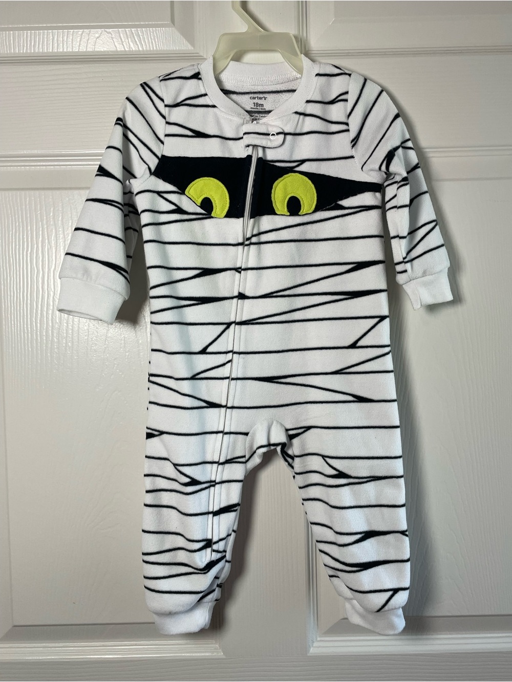 Carter's White Mummy Eye Footed One-Piece with Black Stripes and Yellow Eyes